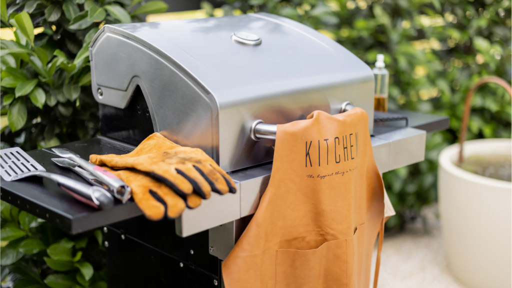 Grilling Tools: meat thermometer, grill brush, grilling gloves, tongs, and spatula