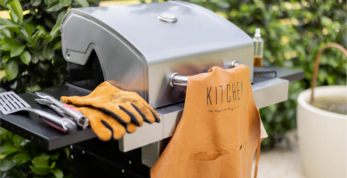 Grilling Tools: meat thermometer, grill brush, grilling gloves, tongs, and spatula